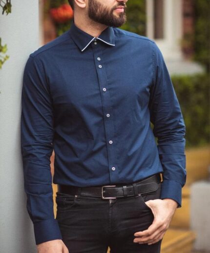 Mens Navy Button Down Shirt Floral Print Winchester Smart Casual Tailored Fit - Knighthood Store