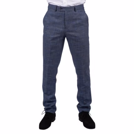 Mens Trousers Blue Prince Of Wales Check Tailored Fit Summer Classic Vintage - Knighthood Store