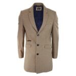 Herren Smart Casual 3/4 Wollmantel Jacke Fischgrätenmuster Tweed 3-Knopf-Mantel - Knighthood Store