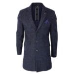 Herren Smart Casual 3/4 Wollmantel Jacke Fischgrätenmuster Tweed 3-Knopf-Mantel - Knighthood Store
