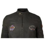 Mens Vintage Brown Leather Racer Badge Biker Jacket Washed Distressed Slim Fit - Knighthood Store