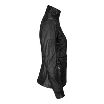 Ladies Women Real Leather Military Chinese Collar Slim Fit Black Jacket - Knighthood Store