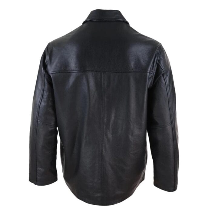 Mens Casual Real Leather Jacket Button Box Black Brown Mid Length Classic Coat - Knighthood Store