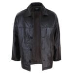 Mens Casual Real Leather Jacket Button Box Black Brown Mid Length Classic Coat - Knighthood Store