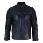 Mens Biker Zip Jacket Real Leather Casual Light Short Classic Retro Motorcycle - Knighthood Store