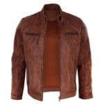 Mens Biker Zip Jacket Real Leather Casual Light Short Classic Retro Motorcycle - Knighthood Store
