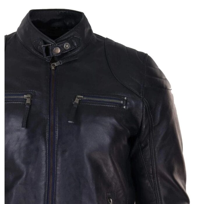 Mens Biker Zip Jacket Real Leather Casual Light Short Classic Retro Motorcycle - Knighthood Store