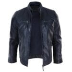 Mens Biker Zip Jacket Real Leather Casual Light Short Classic Retro Motorcycle - Knighthood Store