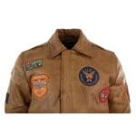 Mens Genuine Leather Air Force Pilot Bomber Jacket Tan Brown Badge Vintage Retro - Knighthood Store