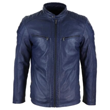 Chaqueta de cuero auténtico para hombre, estilo motero, entallada, con cremallera, estilo elegante, informal, retro, vintage - Knighthood Store