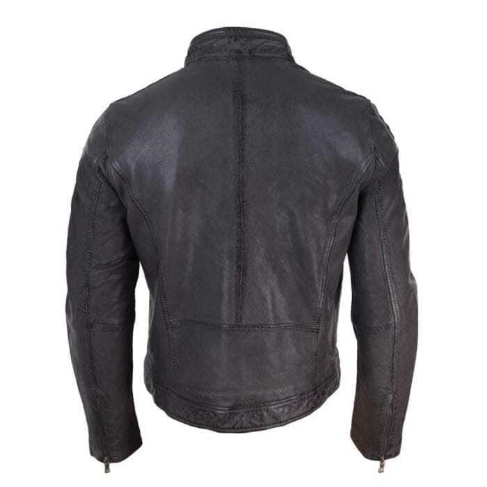 Herren Echtleder Biker Rennjacke Streifen Reißverschluss Retro Casual Grau Gelb Kurz - Knighthood Store