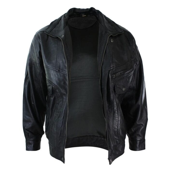 Blouson aviateur classique pour homme en cuir véritable noir et nubuck délavé marron - Knighthood Store