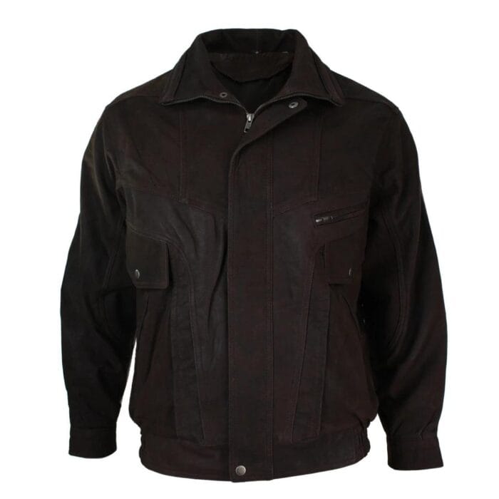 Blouson aviateur classique pour homme en cuir véritable noir et nubuck délavé marron - Knighthood Store