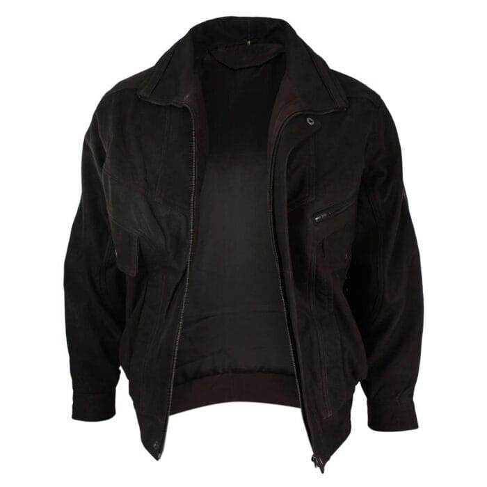 Blouson aviateur classique pour homme en cuir véritable noir et nubuck délavé marron - Knighthood Store
