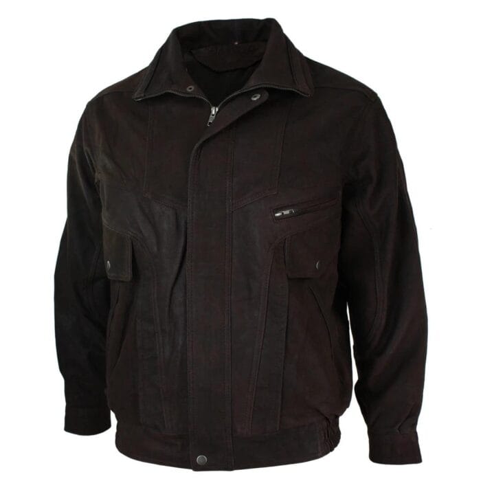 Blouson aviateur classique pour homme en cuir véritable noir et nubuck délavé marron - Knighthood Store