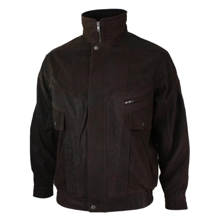 Blouson aviateur classique pour homme en cuir véritable noir et nubuck délavé marron - Knighthood Store