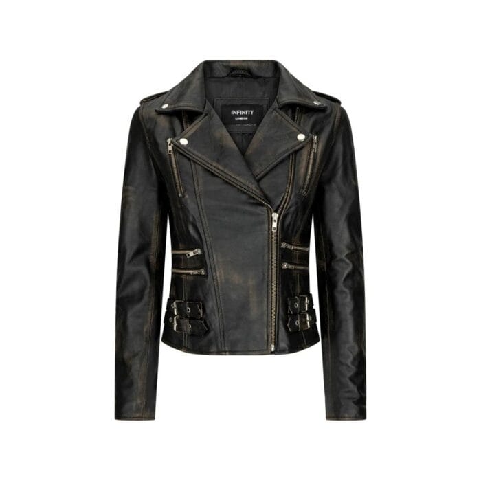 Womens Ladies Real Leather Jacket Racing Style Biker Short Zipped Vintage - Knighthood Store