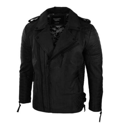 Giacca da motociclista da uomo con cerniera incrociata, nera, stile retrò vintage, vestibilità su misura, rock punk - Knighthood Store