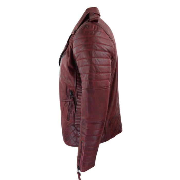 Mens Biker Jacket Cross Zip Black Wine Retro Vintage Tailored Fit Rock Punk - Knighthood Store