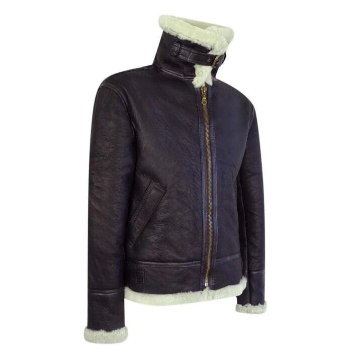 Mens Vintage Brown Real Sheepskin Zip Flying Jacket Pilot Flight Ginger Cream - Knighthood Store