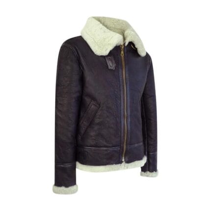 Mens Vintage Brown Real Sheepskin Zip Flying Jacket Pilot Flight Ginger Cream - Knighthood Store