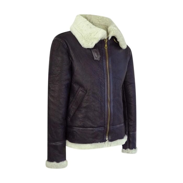 Mens Vintage Brown Real Sheepskin Zip Flying Jacket Pilot Flight Ginger Cream - Knighthood Store
