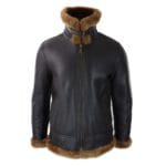 Mens Real Leather Sherling Sheepskin Hood Jacket Vintage Aviator Flying Pilot - Knighthood Store