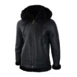 Mens Real Leather Sherling Sheepskin Hood Jacket Vintage Aviator Flying Pilot - Knighthood Store