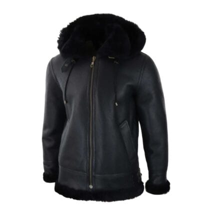 Mens Real Leather Sherling Sheepskin Hood Jacket Vintage Aviator Flying Pilot - Knighthood Store