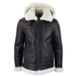 Mens Real Leather Sherling Sheepskin Hood Jacket Vintage Aviator Flying Pilot - Knighthood Store