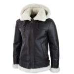 Mens Real Leather Sherling Sheepskin Hood Jacket Vintage Aviator Flying Pilot - Knighthood Store