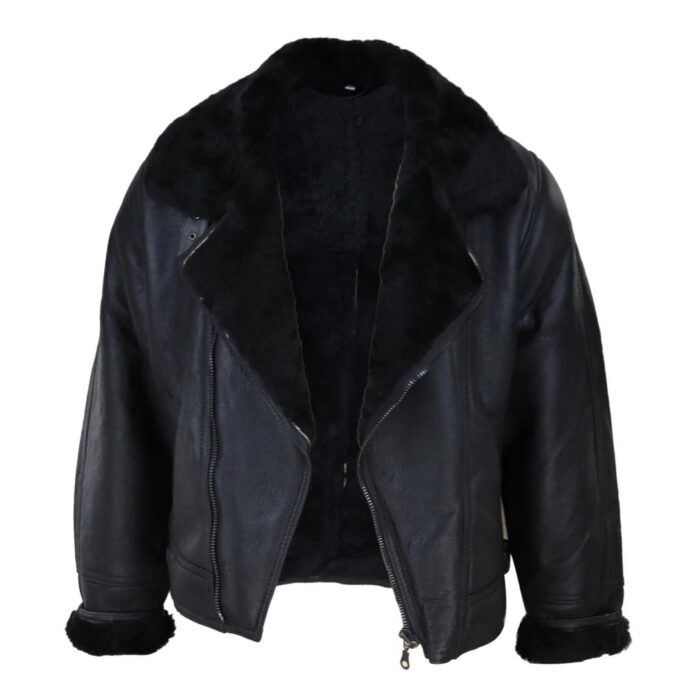 Mens Real Leather Sherling Cross Zip Sheepskin B3 Flying Pilot Jacket Warm Winter - Knighthood Store