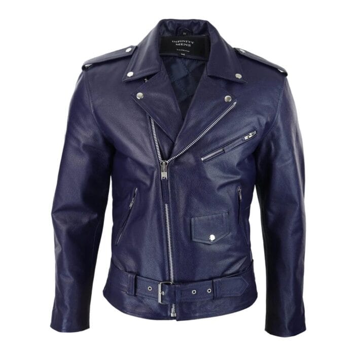 Chaqueta de motociclista Brando de cuero auténtico con cremallera cruzada para hombre - Knighthood Store