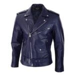 Chaqueta de motociclista Brando de cuero auténtico con cremallera cruzada para hombre - Knighthood Store