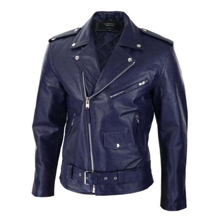Chaqueta de motociclista Brando de cuero auténtico con cremallera cruzada para hombre - Knighthood Store