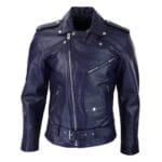 Chaqueta de motociclista Brando de cuero auténtico con cremallera cruzada para hombre - Knighthood Store