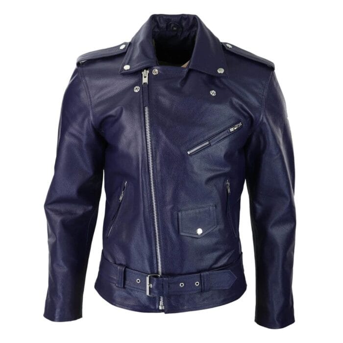 Chaqueta de motociclista Brando de cuero auténtico con cremallera cruzada para hombre - Knighthood Store