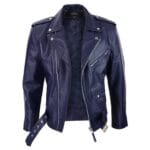 Chaqueta de motociclista Brando de cuero auténtico con cremallera cruzada para hombre - Knighthood Store