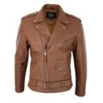 Chaqueta de motociclista Brando de cuero auténtico con cremallera cruzada para hombre - Knighthood Store