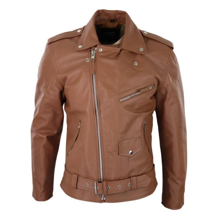 Chaqueta de motociclista Brando de cuero auténtico con cremallera cruzada para hombre - Knighthood Store