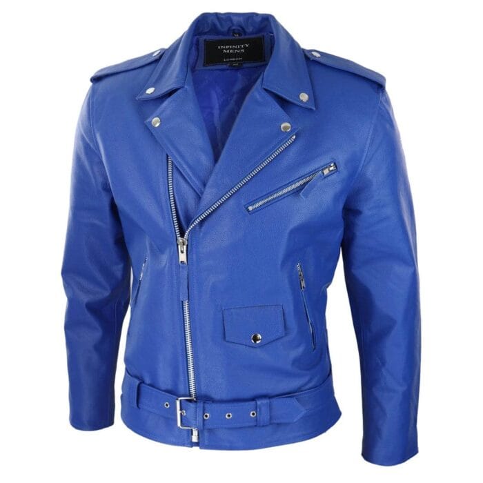 Chaqueta de motociclista Brando de cuero auténtico con cremallera cruzada para hombre - Knighthood Store