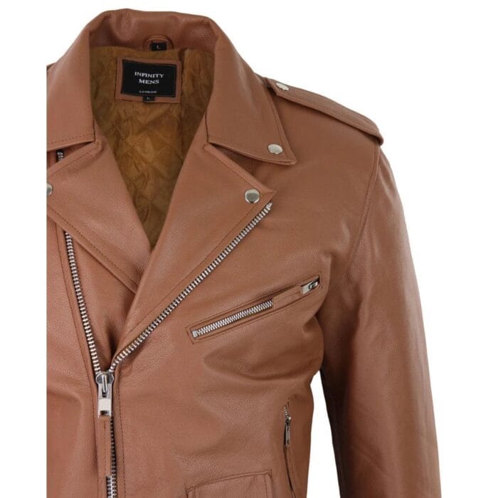 Chaqueta de motociclista Brando de cuero auténtico con cremallera cruzada para hombre - Knighthood Store