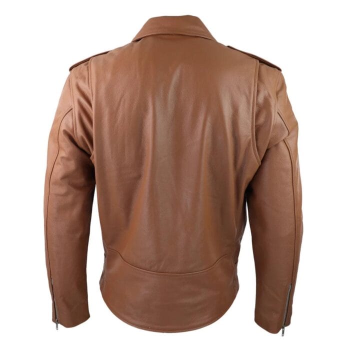 Chaqueta de motociclista Brando de cuero auténtico con cremallera cruzada para hombre - Knighthood Store
