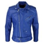 Chaqueta de motociclista Brando de cuero auténtico con cremallera cruzada para hombre - Knighthood Store