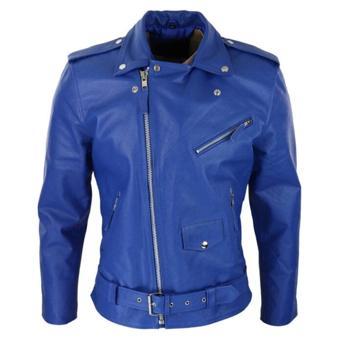 Chaqueta de motociclista Brando de cuero auténtico con cremallera cruzada para hombre - Knighthood Store