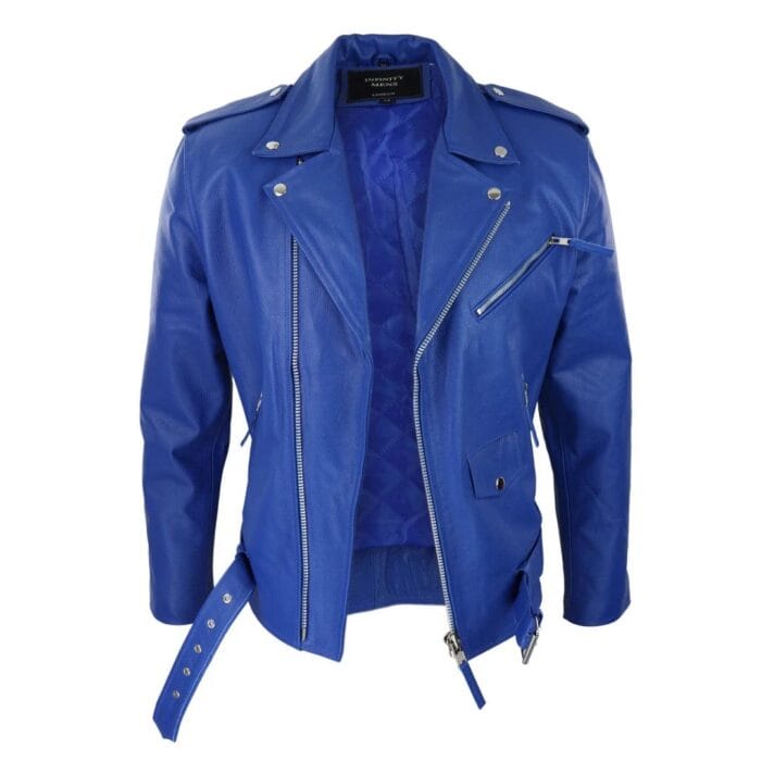 Chaqueta de motociclista Brando de cuero auténtico con cremallera cruzada para hombre - Knighthood Store