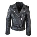 Giacca da motociclista in pelle da donna Brando, nera, rossa e bianca, classica, da motociclista - Knighthood Store