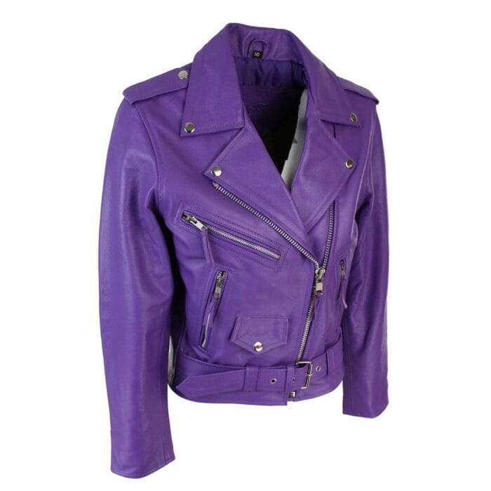 Giacca da motociclista in pelle da donna Brando, nera, rossa e bianca, classica, da motociclista - Knighthood Store