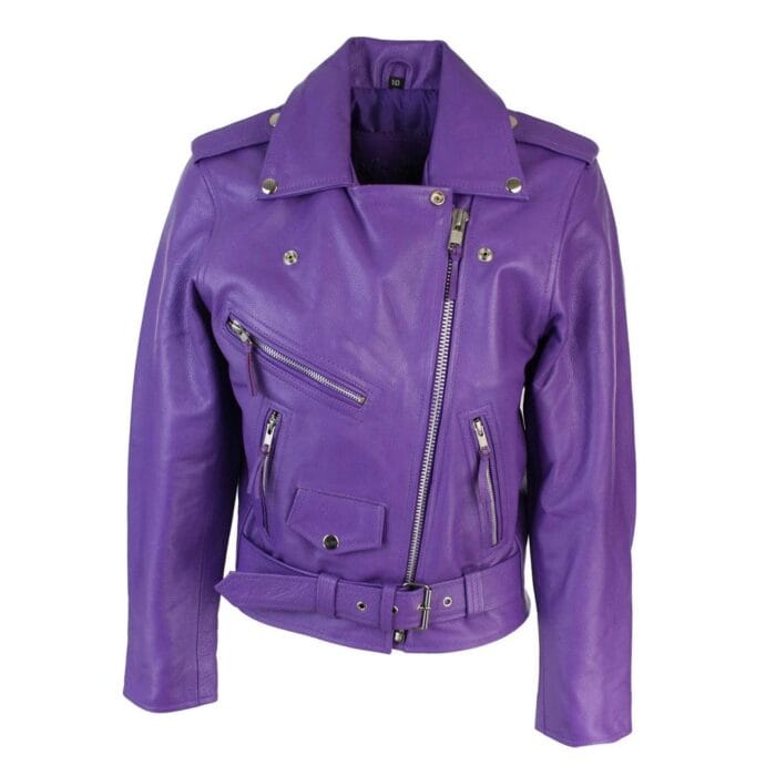 Giacca da motociclista in pelle da donna Brando, nera, rossa e bianca, classica, da motociclista - Knighthood Store