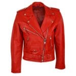 Giacca da motociclista in pelle da donna Brando, nera, rossa e bianca, classica, da motociclista - Knighthood Store